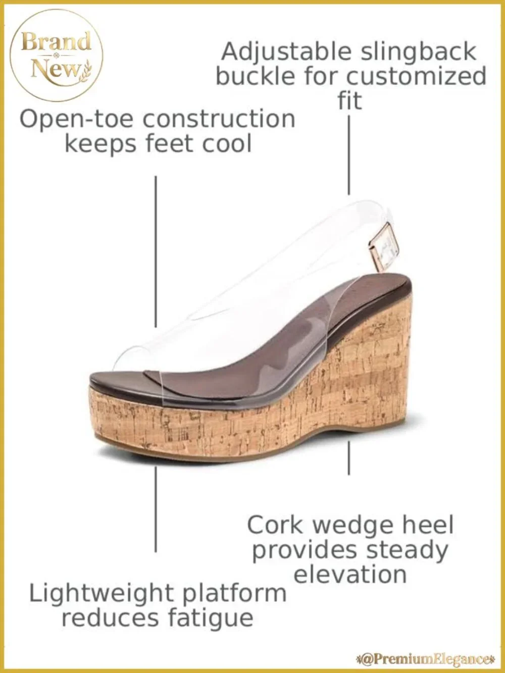 Platform Wedge Sandals Open Peep Toe Slingback Cork High Heels Summer Beach